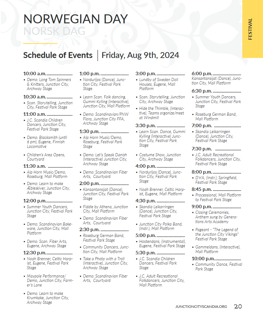 Friday, August 9th Schedule of Events